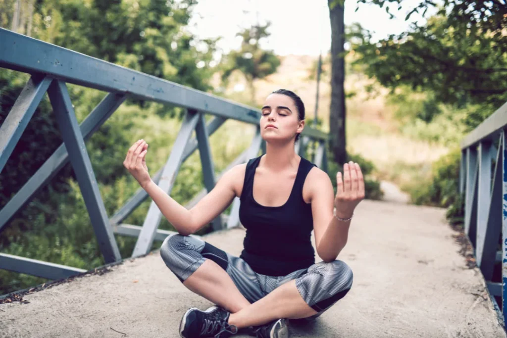 A lady doing yoga. 