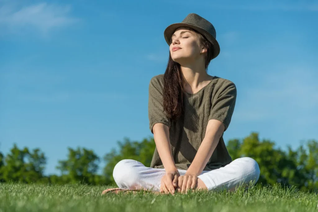 A lady relaxing her body. 