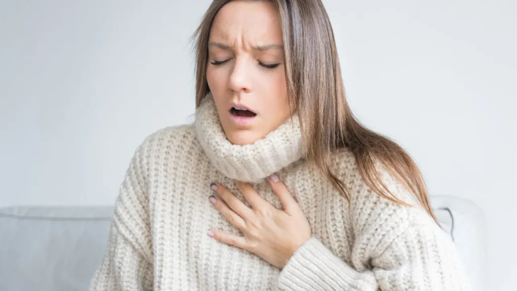 Lady having breathing problem. 