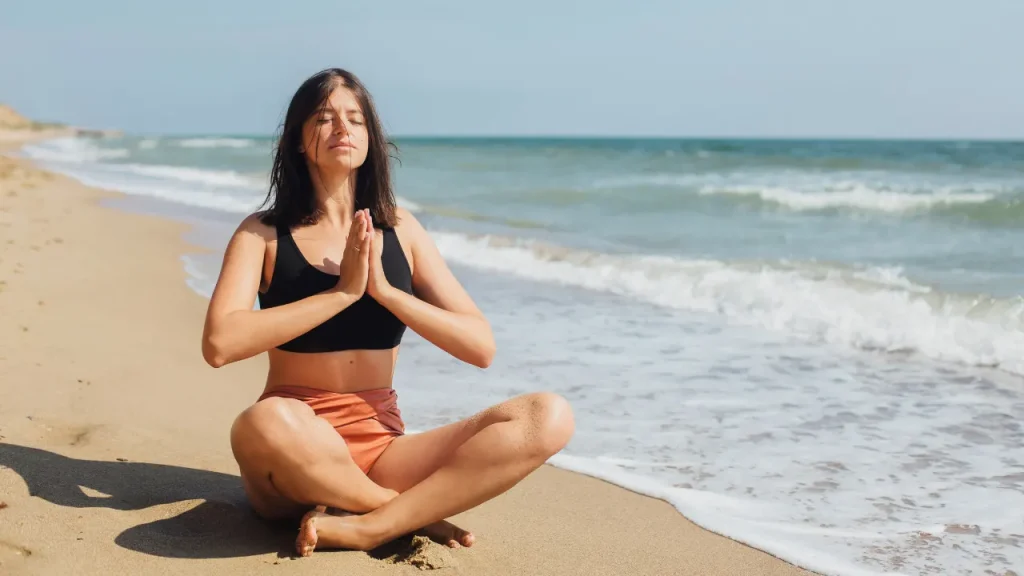 Lady doing yoga.