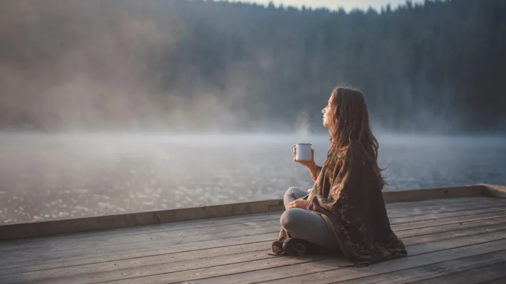 Lady having a cup of tea. 