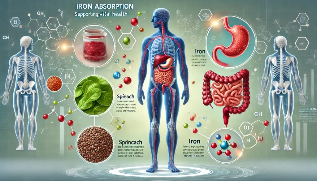 Iron absorption in human body. 