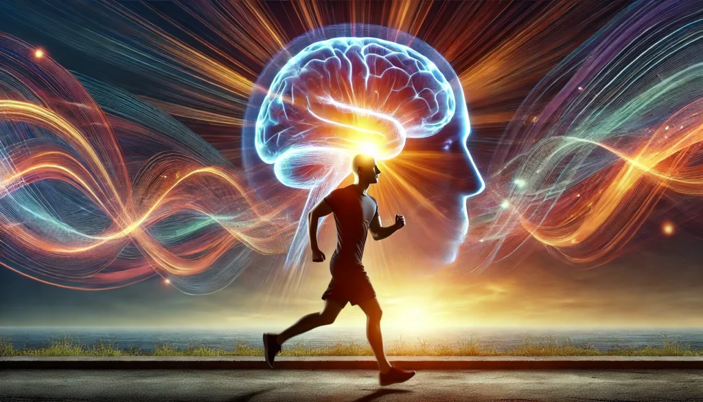 How to increase working memory – a runner with a glowing brain, symbolizing the cognitive benefits of physical activity