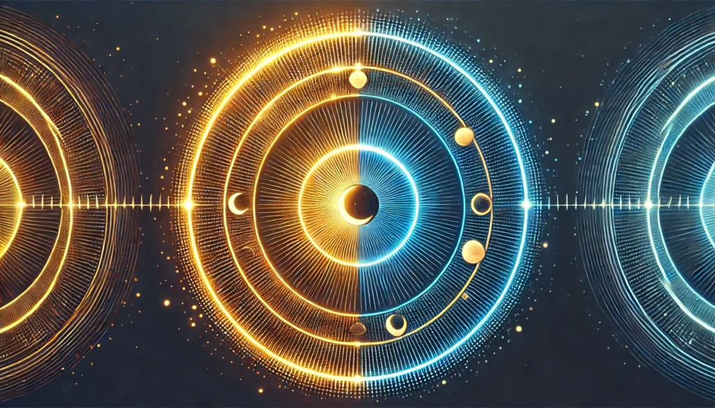 A conceptual visualization of circadian rhythms, featuring a glowing circular gradient transitioning from warm golden tones symbolizing morning to cool blue hues representing night. The design reflects the body's natural sleep-wake cycle and its psychological significance, free of text or overlays.