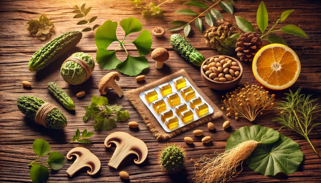 A natural-themed composition of brain health gummies surrounded by fresh ingredients like ginkgo biloba, bacopa monnieri, and lion’s mane mushroom on a rustic wooden table.

ALT Text: "Best natural brain health gummies accompanied by fresh herbal ingredients, highlighting their cognitive-boosting properties."