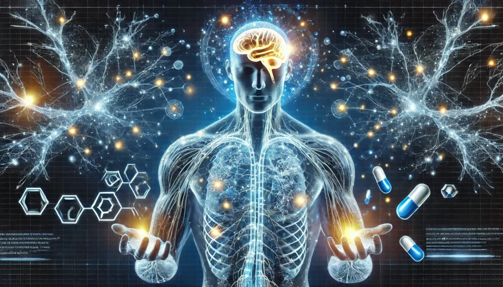 A futuristic visualization of the human nervous system with glowing neural pathways, symbolizing the effects of supplements on cognitive function.

ALT Text: "Futuristic illustration of the nervous system with glowing neural pathways, highlighting the benefits of supplements for nervous system support."