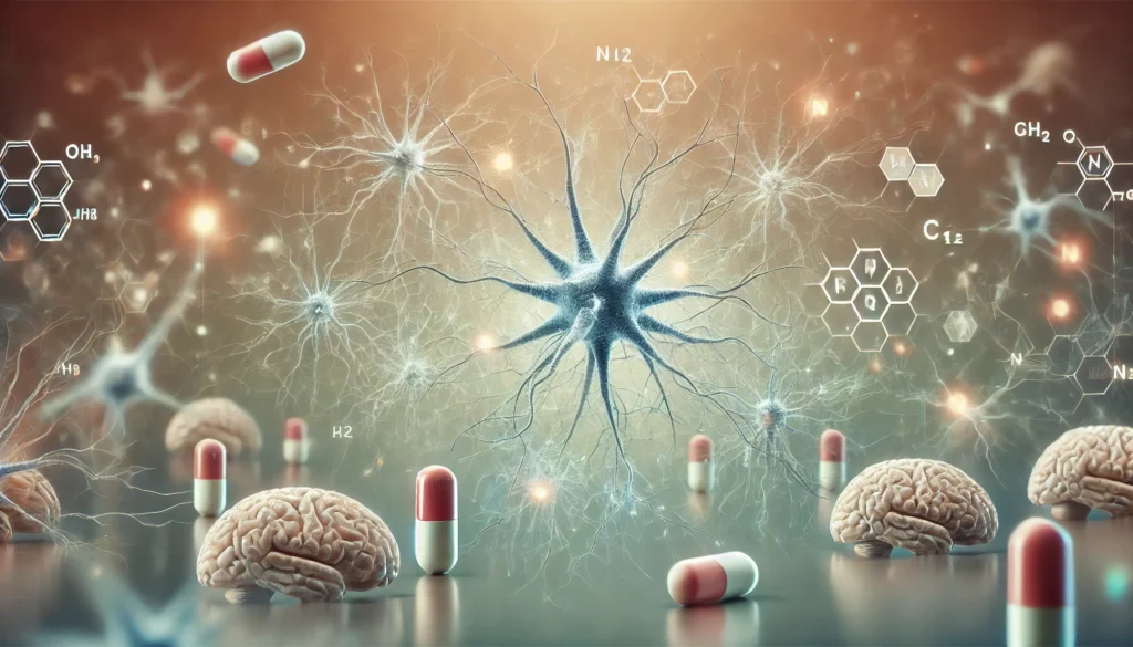 A conceptual visualization of neurons appearing weak and disconnected, illustrating the effects of B12 deficiency on memory and cognition. Some neural pathways are dimming or breaking apart against a soft, medical-toned background.