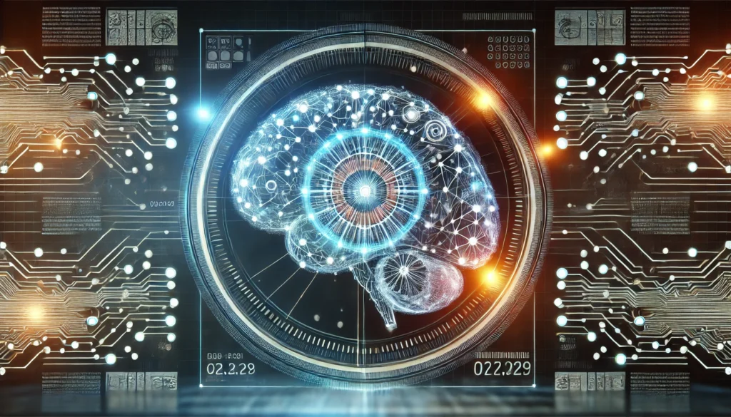 A futuristic visualization of a brain scan interface displaying real-time cognitive data. The glowing digital memory patterns and interconnected neural circuits symbolize the scientific approach to memory testing and evaluation.