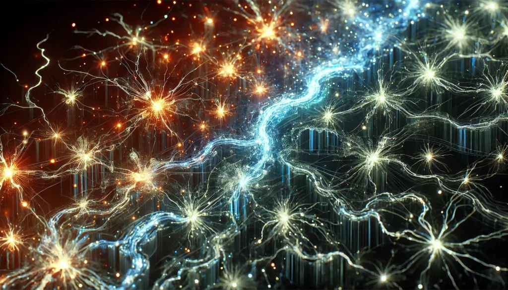 A futuristic visualization of neural connections affected by Prozac, with some synapses appearing more active while others fade into darkness. The contrast of glowing and deteriorating pathways symbolizes the drug’s complex impact on memory and cognitive function.