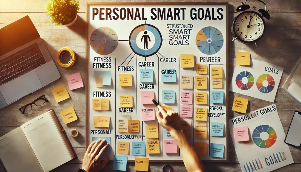 A person organizing goals on a vision board, representing structured planning and goal categorization