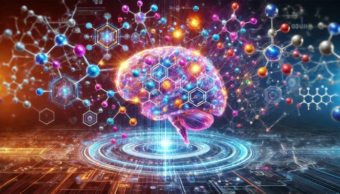 A high-tech representation of brain chemistry in action, showcasing neurotransmitter activity and vibrant neural networks optimizing memory and recall.