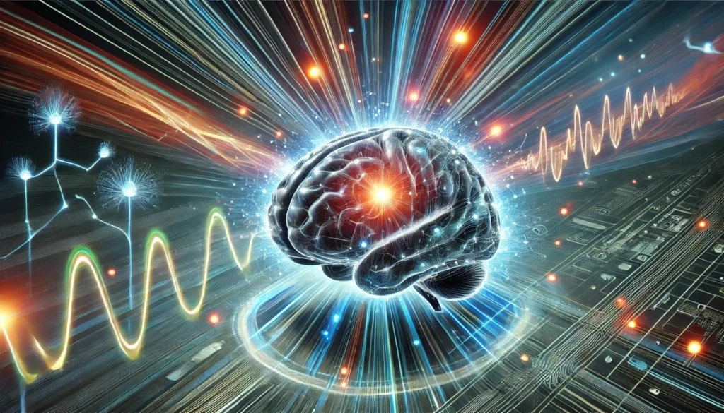 Conceptual Cognitive Enhancement – A digital artwork featuring an abstract brain with energy waves radiating outward, emphasizing increased focus and mental stamina.