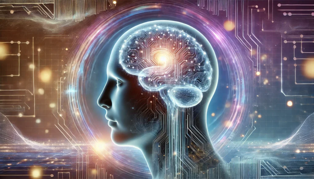 An artistic visualization of an illuminated human brain, showcasing interconnected neural pathways glowing with electric energy. The abstract digital background creates a sense of mental focus, cognitive agility, and problem-solving enhancement.