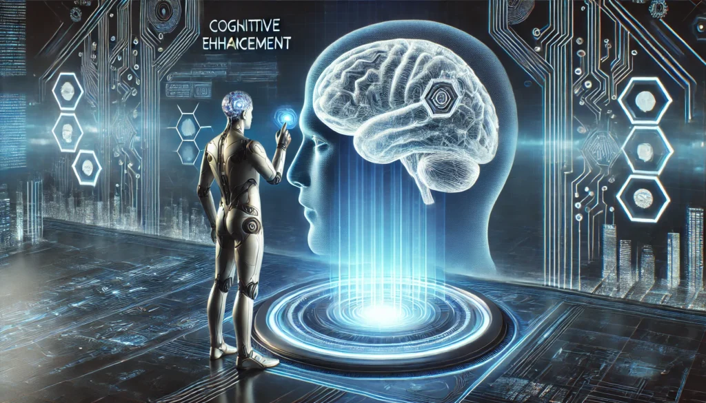 A futuristic scene of a person interacting with a holographic brain interface, symbolizing cognitive growth through technology. Is Elevate App Free? Understand how it enhances mental sharpness