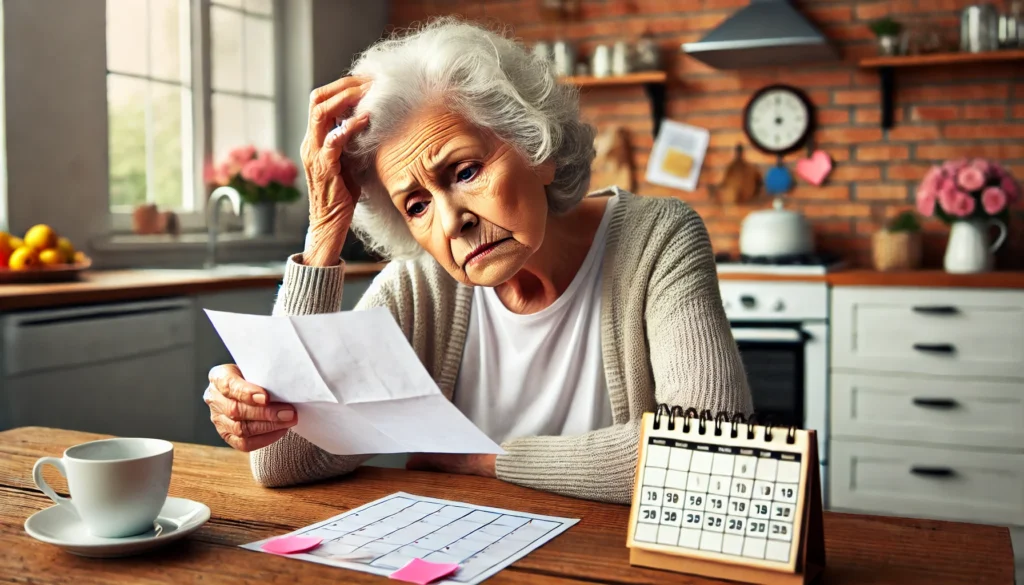 Do dementia patients know they are confused? An elderly woman stares at a note on her kitchen table, struggling to remember an important date