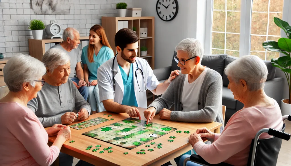 Which of the following statements best describes dementia? Seniors participate in interactive cognitive exercises, fostering memory retention and mental engagement in a supportive community setting.